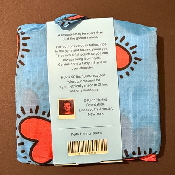 NWT BAGGU KEITH HARING HEARTS Standard Size Reusable Bag - Picture 2 of 5